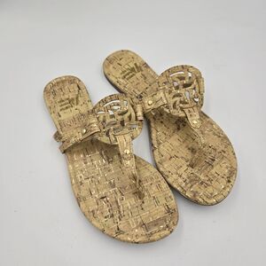 American Eagle Sandals Size 6.5 Tan Cork Print Flip Flops Flat Thongs Y2K Shoes